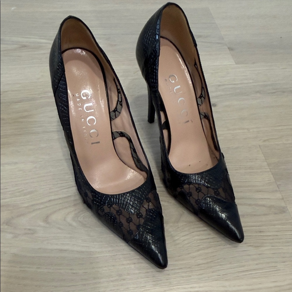 Gucci Black Lace Pointed Heels